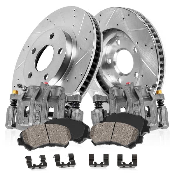 Ceramic Brake Pad and Drilled / Slotted Rotor Kit with Calipers